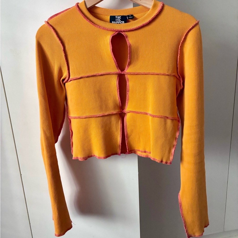 The Ragged Priest Orange Crop Top with Pink Contrast Stitching